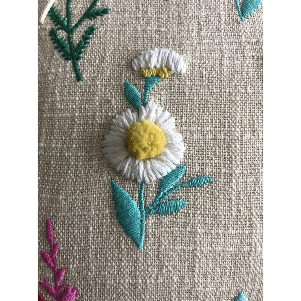 Embroidered Pillow Cover 20x20 Ivory W/Colorful Blessed Floral Zip Opening